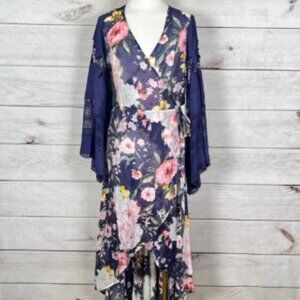 Aratta Floral Wrap Dress Embroidered Eyelet Bell Sleeve